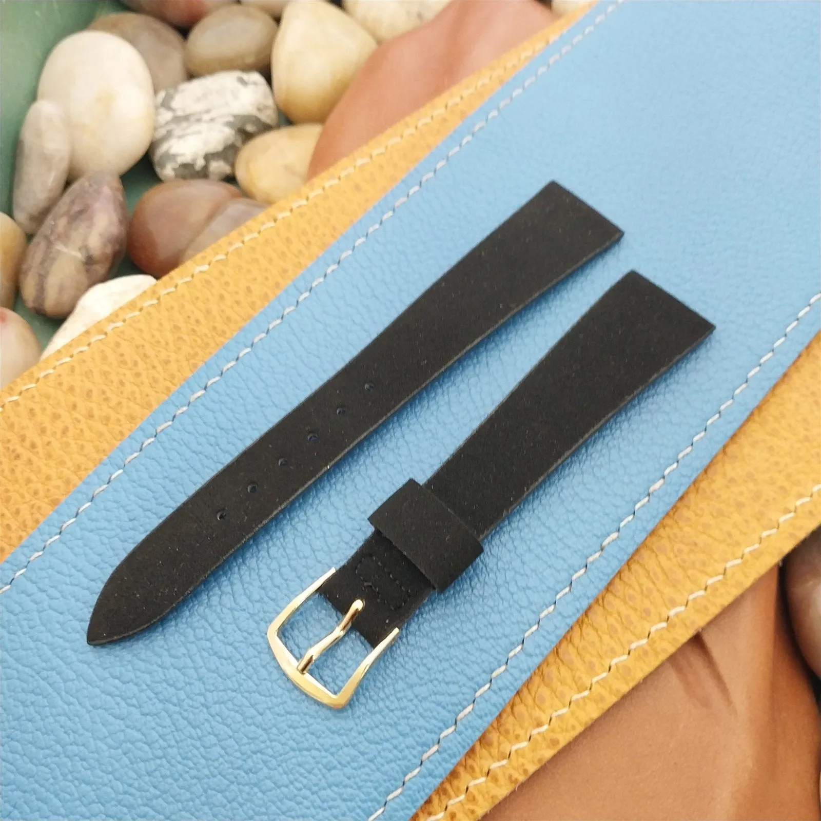 17mm JB Champion USA Black Suede nos 1960s Vintage Watch Band