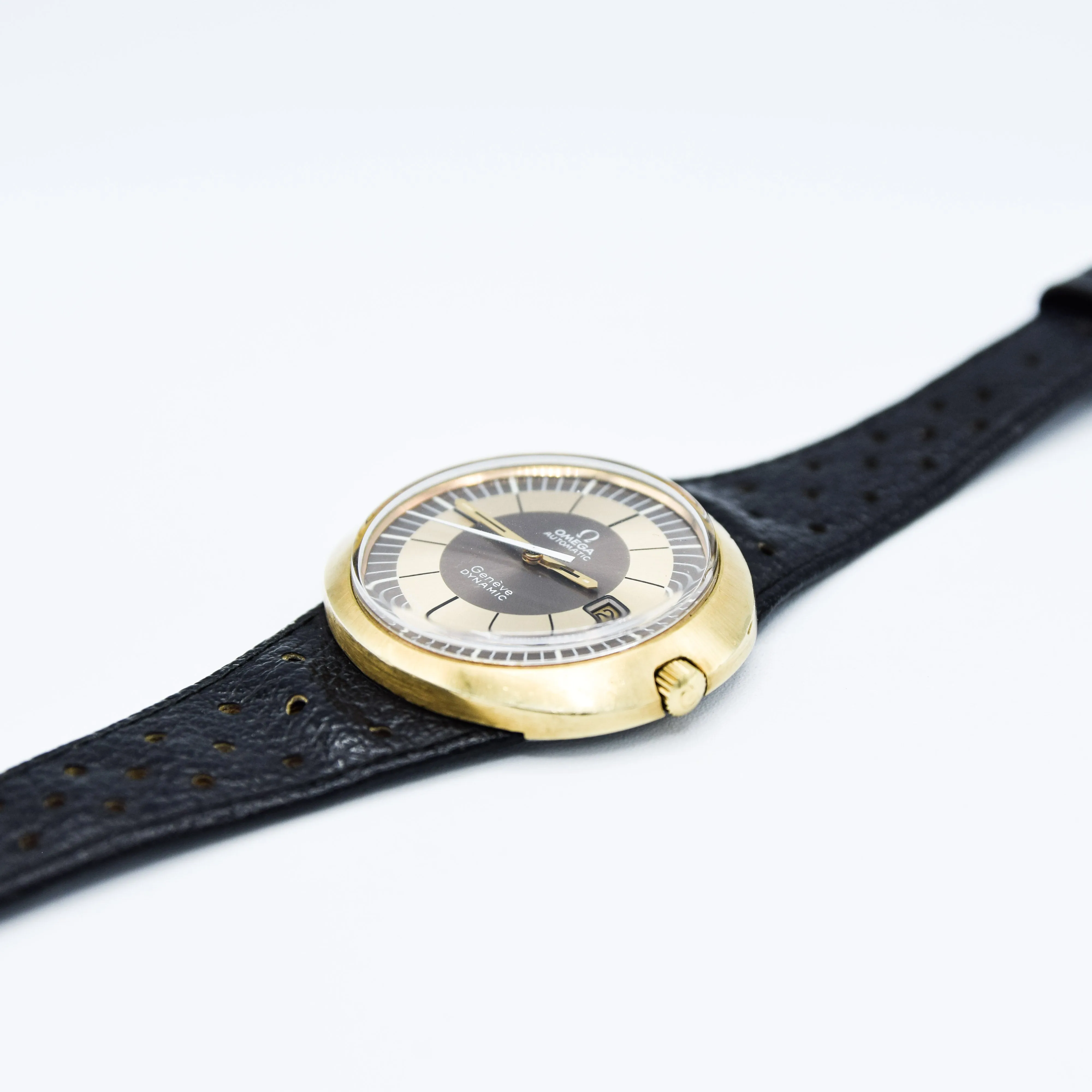 1970 Omega Geneve Dynamic Automatic Date with Gorgeous Two Tone Dial Model 166.039 in Gold Capped Case