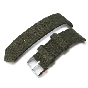 20mm, 21mm or 22mm MiLTAT WW2 2-piece Military Green Washed Canvas Armband with lockstitch round hole, Polished