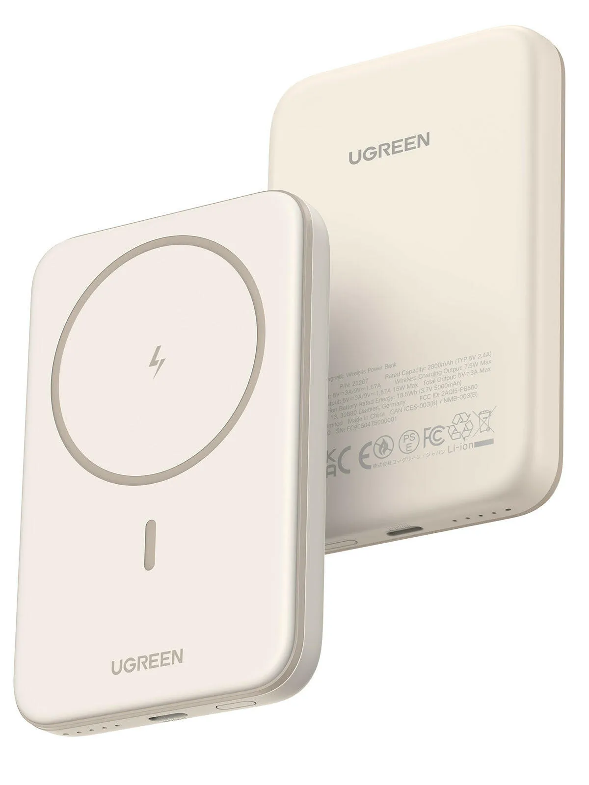 5000mAh Wireless Power Bank - Fast Charging Portable Charger with USB-C Cable in White