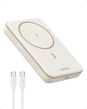 5000mAh Wireless Power Bank - Fast Charging Portable Charger with USB-C Cable in White