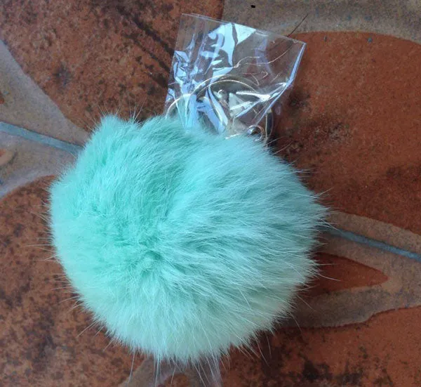 8CM Cute violet mint green pink Genuine Leather Rabbit fur ball keychain Car key ring Bag Pendant fur pom pom keychain