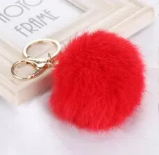 8CM Cute violet mint green pink Genuine Leather Rabbit fur ball keychain Car key ring Bag Pendant fur pom pom keychain