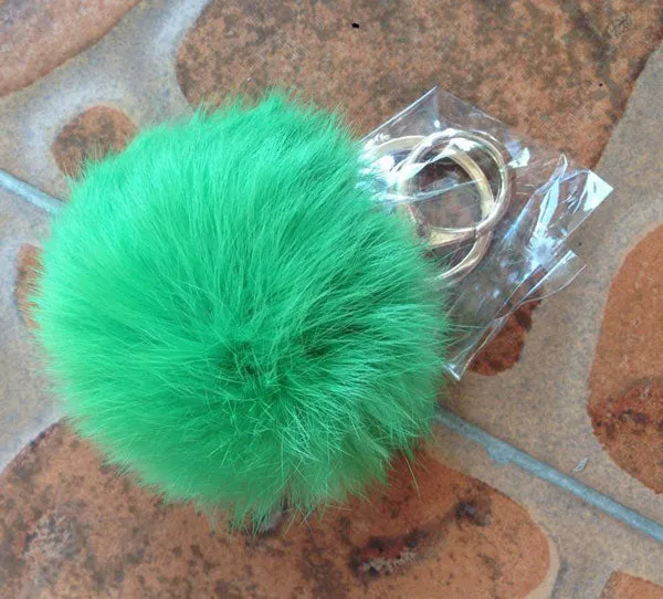 8CM Cute violet mint green pink Genuine Leather Rabbit fur ball keychain Car key ring Bag Pendant fur pom pom keychain