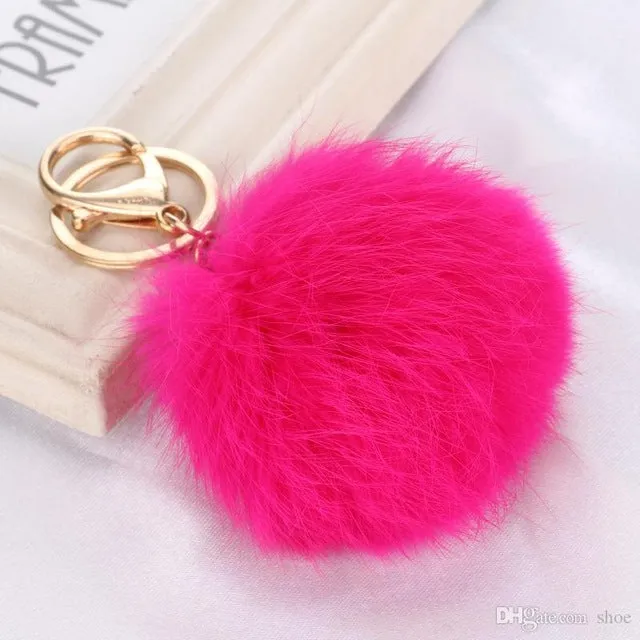 8CM Cute violet mint green pink Genuine Leather Rabbit fur ball keychain Car key ring Bag Pendant fur pom pom keychain