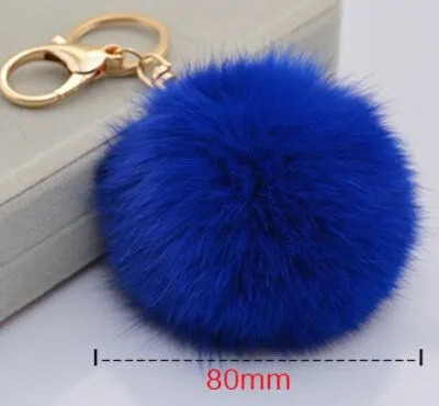 8CM Cute violet mint green pink Genuine Leather Rabbit fur ball keychain Car key ring Bag Pendant fur pom pom keychain