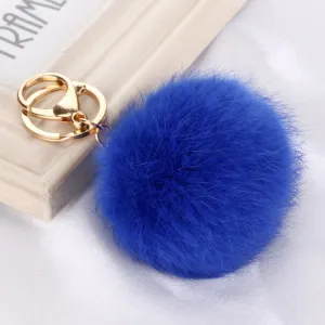 8CM Cute violet mint green pink Genuine Leather Rabbit fur ball keychain Car key ring Bag Pendant fur pom pom keychain