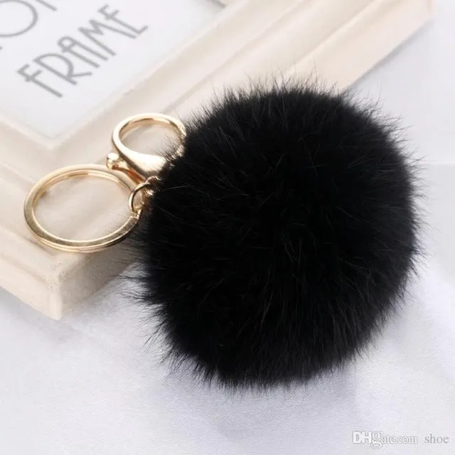 8CM Cute violet mint green pink Genuine Leather Rabbit fur ball keychain Car key ring Bag Pendant fur pom pom keychain