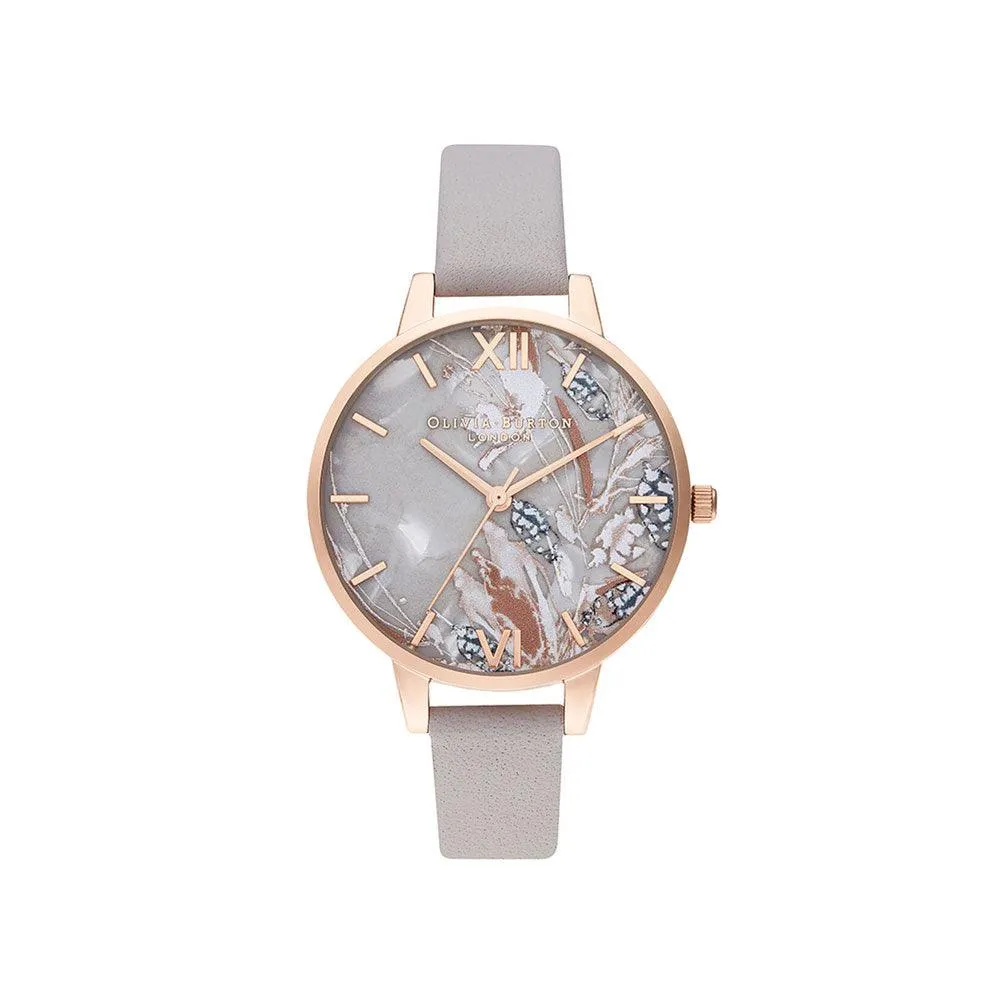Abstract Florals Grey Lilac & Pale Rose Gold Watch