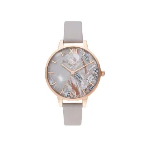 Abstract Florals Grey Lilac & Pale Rose Gold Watch