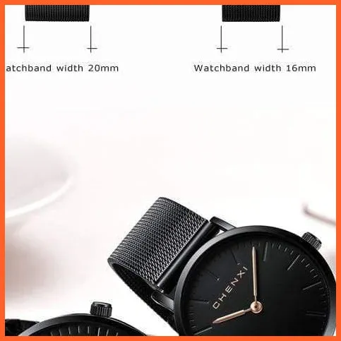 Brand Casual Fashion Couples Wristwatches | Women Quartz Stainless Steel Watch Mens Casual Mesh Strap Ultra Thin Watches