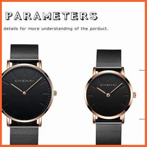 Brand Casual Fashion Couples Wristwatches | Women Quartz Stainless Steel Watch Mens Casual Mesh Strap Ultra Thin Watches