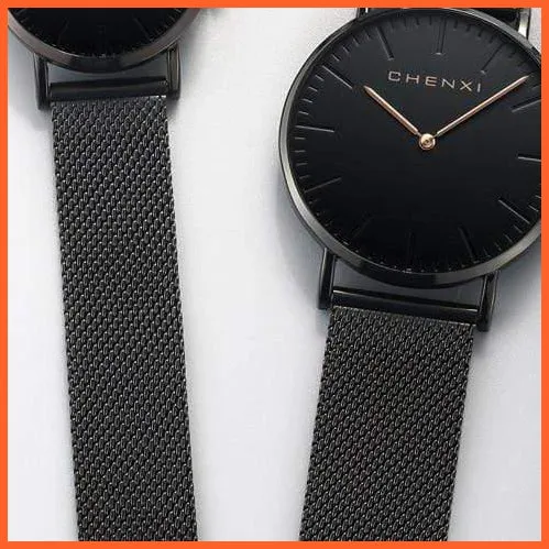 Brand Casual Fashion Couples Wristwatches | Women Quartz Stainless Steel Watch Mens Casual Mesh Strap Ultra Thin Watches