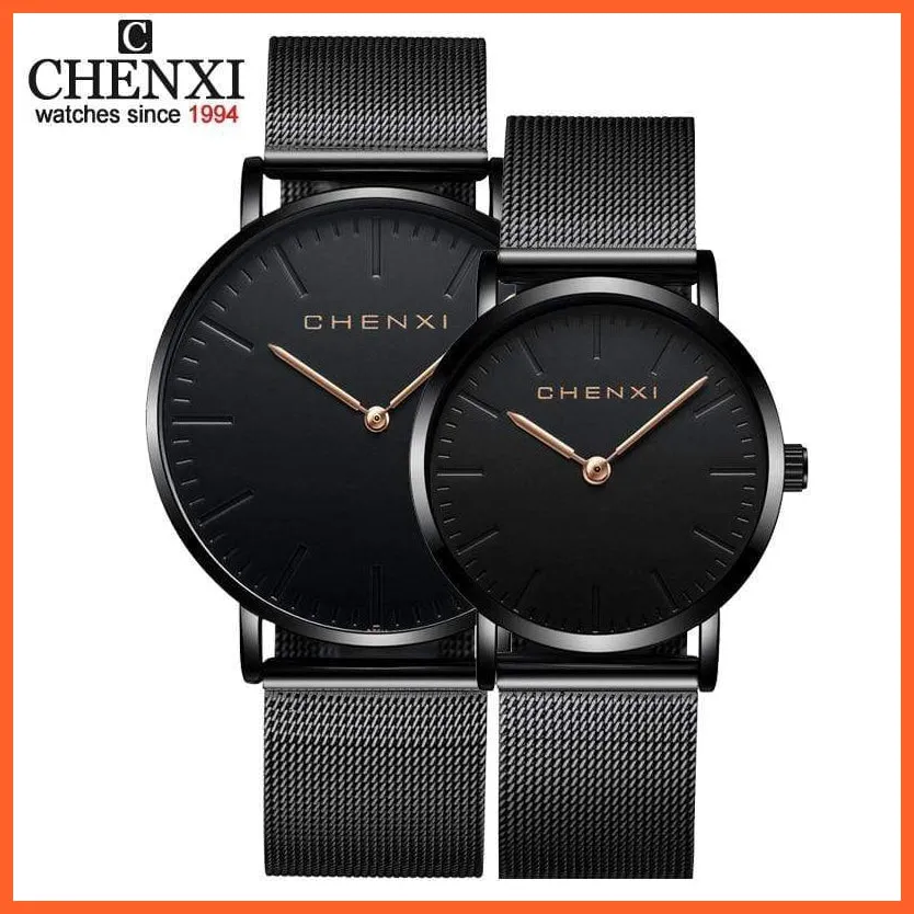 Brand Casual Fashion Couples Wristwatches | Women Quartz Stainless Steel Watch Mens Casual Mesh Strap Ultra Thin Watches