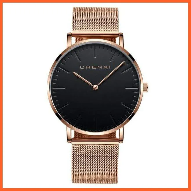 Brand Casual Fashion Couples Wristwatches | Women Quartz Stainless Steel Watch Mens Casual Mesh Strap Ultra Thin Watches