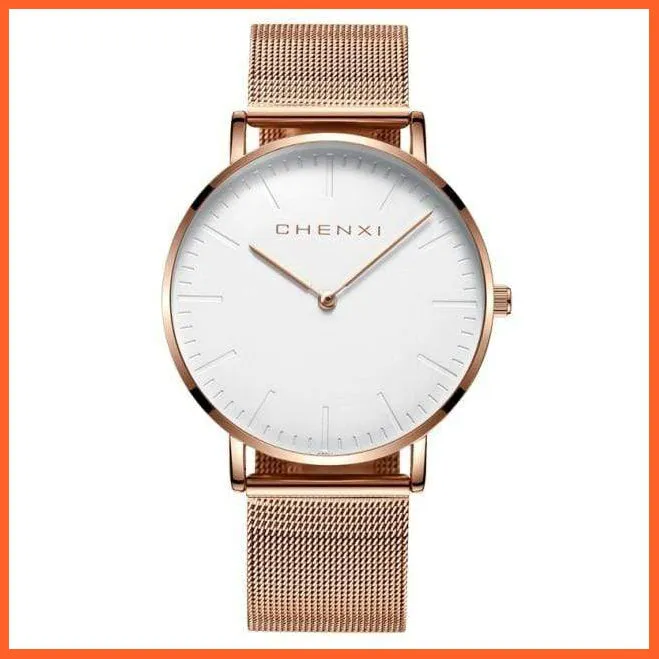 Brand Casual Fashion Couples Wristwatches | Women Quartz Stainless Steel Watch Mens Casual Mesh Strap Ultra Thin Watches
