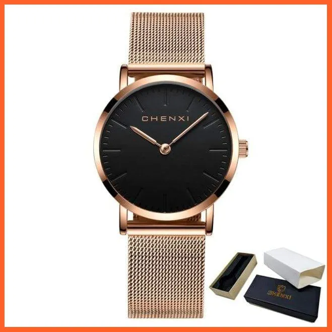 Brand Casual Fashion Couples Wristwatches | Women Quartz Stainless Steel Watch Mens Casual Mesh Strap Ultra Thin Watches