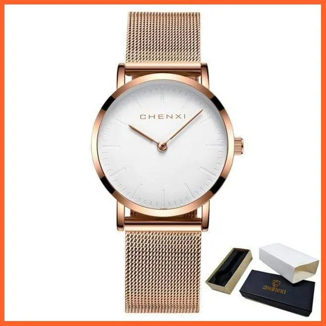 Brand Casual Fashion Couples Wristwatches | Women Quartz Stainless Steel Watch Mens Casual Mesh Strap Ultra Thin Watches