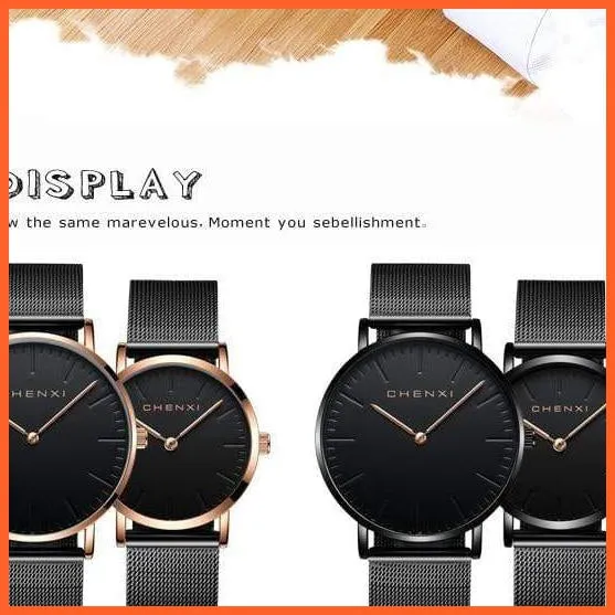 Brand Casual Fashion Couples Wristwatches | Women Quartz Stainless Steel Watch Mens Casual Mesh Strap Ultra Thin Watches