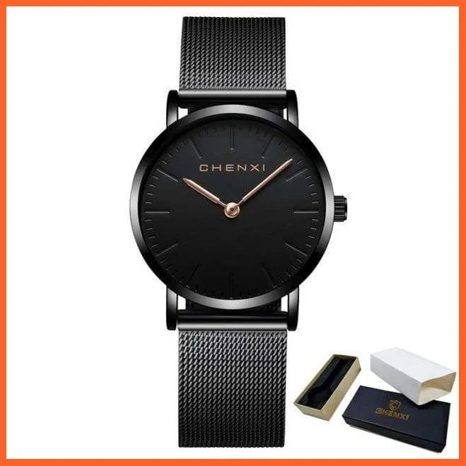 Brand Casual Fashion Couples Wristwatches | Women Quartz Stainless Steel Watch Mens Casual Mesh Strap Ultra Thin Watches