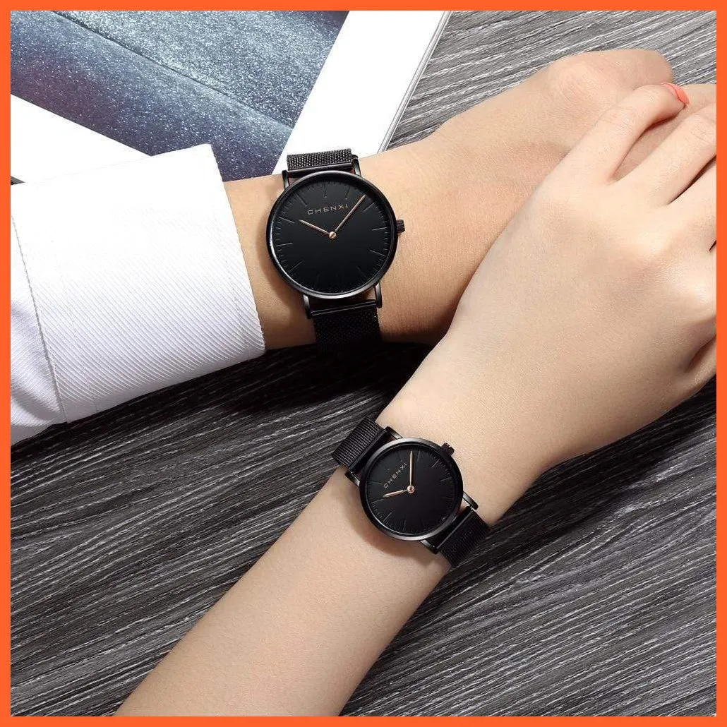 Brand Casual Fashion Couples Wristwatches | Women Quartz Stainless Steel Watch Mens Casual Mesh Strap Ultra Thin Watches