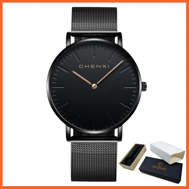 Brand Casual Fashion Couples Wristwatches | Women Quartz Stainless Steel Watch Mens Casual Mesh Strap Ultra Thin Watches