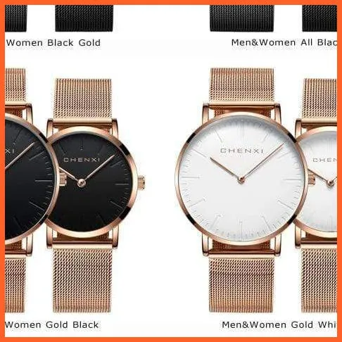 Brand Casual Fashion Couples Wristwatches | Women Quartz Stainless Steel Watch Mens Casual Mesh Strap Ultra Thin Watches