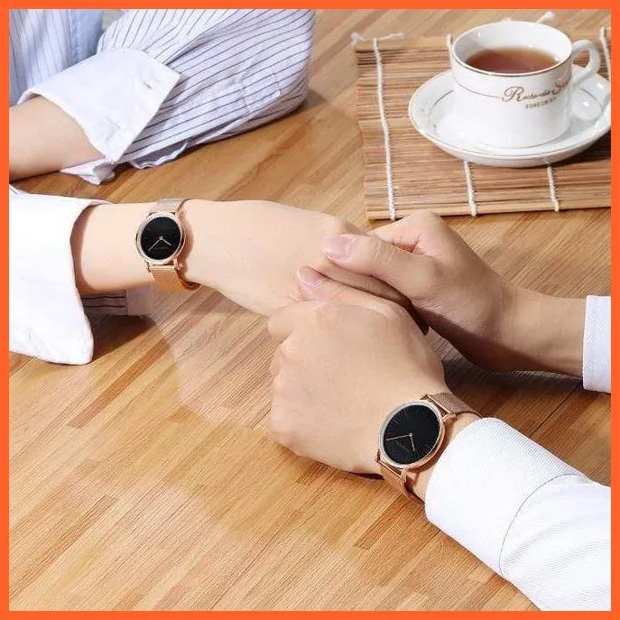 Brand Casual Fashion Couples Wristwatches | Women Quartz Stainless Steel Watch Mens Casual Mesh Strap Ultra Thin Watches