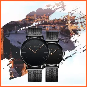 Brand Casual Fashion Couples Wristwatches | Women Quartz Stainless Steel Watch Mens Casual Mesh Strap Ultra Thin Watches