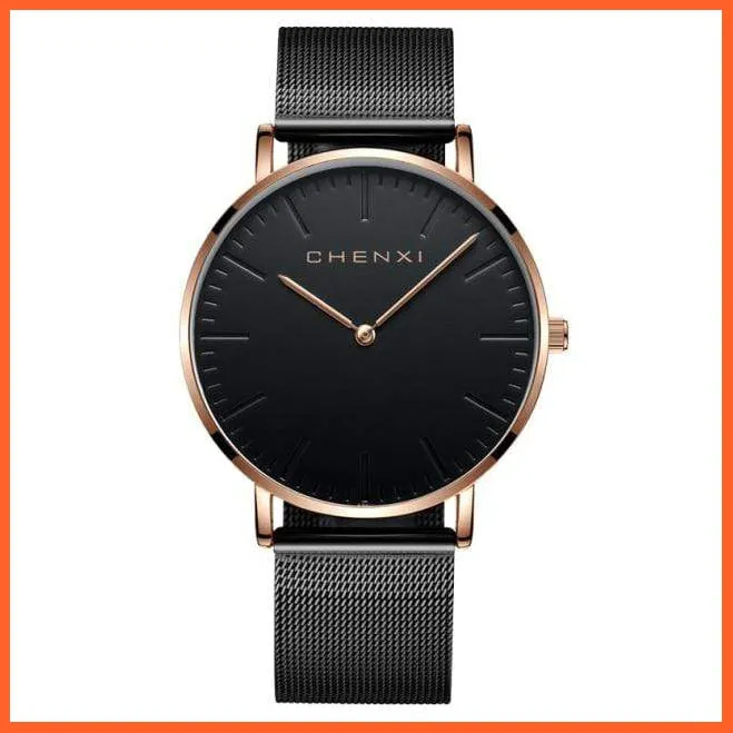 Brand Casual Fashion Couples Wristwatches | Women Quartz Stainless Steel Watch Mens Casual Mesh Strap Ultra Thin Watches