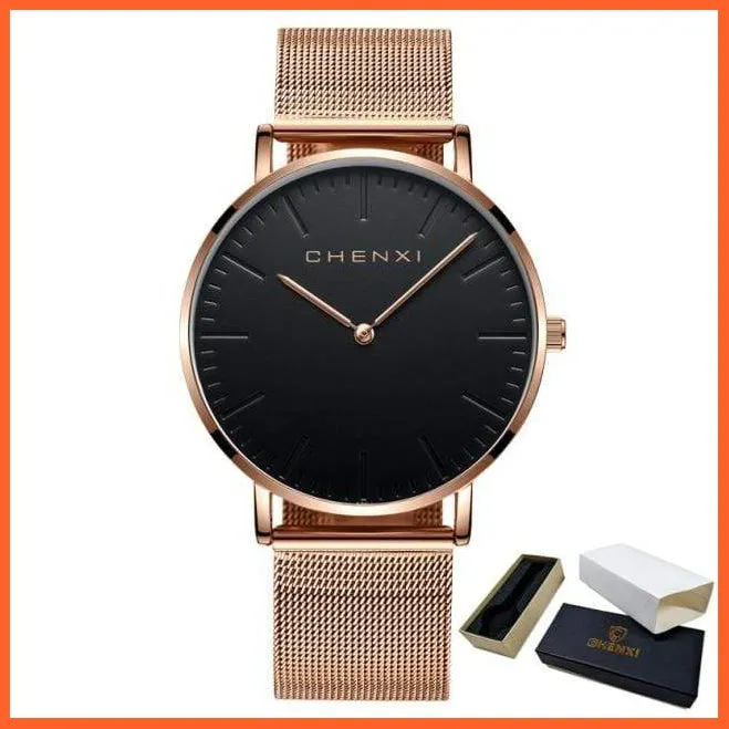 Brand Casual Fashion Couples Wristwatches | Women Quartz Stainless Steel Watch Mens Casual Mesh Strap Ultra Thin Watches