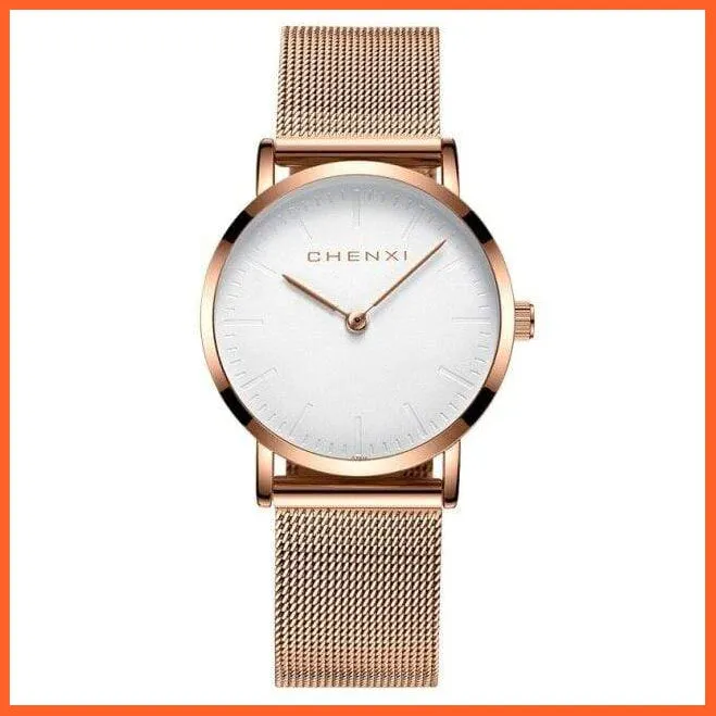 Brand Casual Fashion Couples Wristwatches | Women Quartz Stainless Steel Watch Mens Casual Mesh Strap Ultra Thin Watches