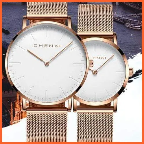 Brand Casual Fashion Couples Wristwatches | Women Quartz Stainless Steel Watch Mens Casual Mesh Strap Ultra Thin Watches