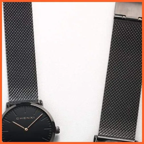 Brand Casual Fashion Couples Wristwatches | Women Quartz Stainless Steel Watch Mens Casual Mesh Strap Ultra Thin Watches