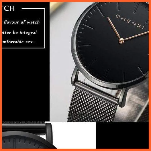 Brand Casual Fashion Couples Wristwatches | Women Quartz Stainless Steel Watch Mens Casual Mesh Strap Ultra Thin Watches