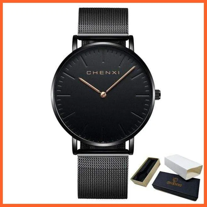 Brand Casual Fashion Couples Wristwatches | Women Quartz Stainless Steel Watch Mens Casual Mesh Strap Ultra Thin Watches