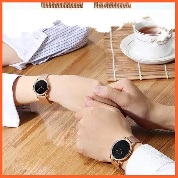 Brand Casual Fashion Couples Wristwatches | Women Quartz Stainless Steel Watch Mens Casual Mesh Strap Ultra Thin Watches