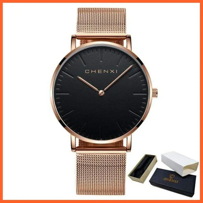 Brand Casual Fashion Couples Wristwatches | Women Quartz Stainless Steel Watch Mens Casual Mesh Strap Ultra Thin Watches