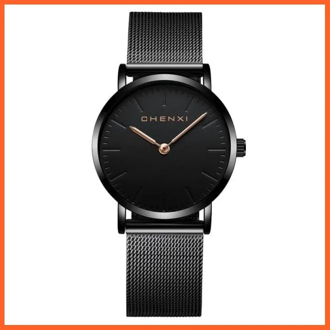 Brand Casual Fashion Couples Wristwatches | Women Quartz Stainless Steel Watch Mens Casual Mesh Strap Ultra Thin Watches