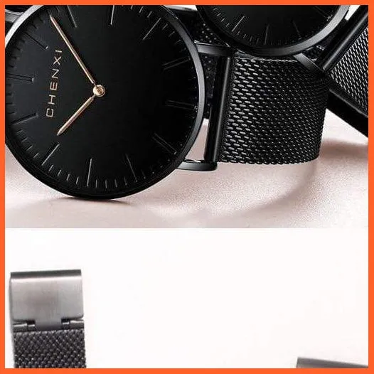 Brand Casual Fashion Couples Wristwatches | Women Quartz Stainless Steel Watch Mens Casual Mesh Strap Ultra Thin Watches