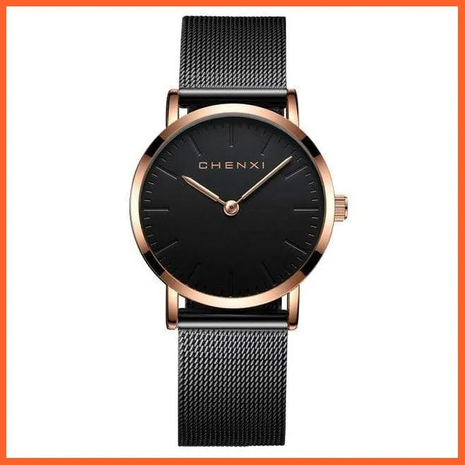 Brand Casual Fashion Couples Wristwatches | Women Quartz Stainless Steel Watch Mens Casual Mesh Strap Ultra Thin Watches