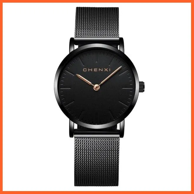 Brand Casual Fashion Couples Wristwatches | Women Quartz Stainless Steel Watch Mens Casual Mesh Strap Ultra Thin Watches