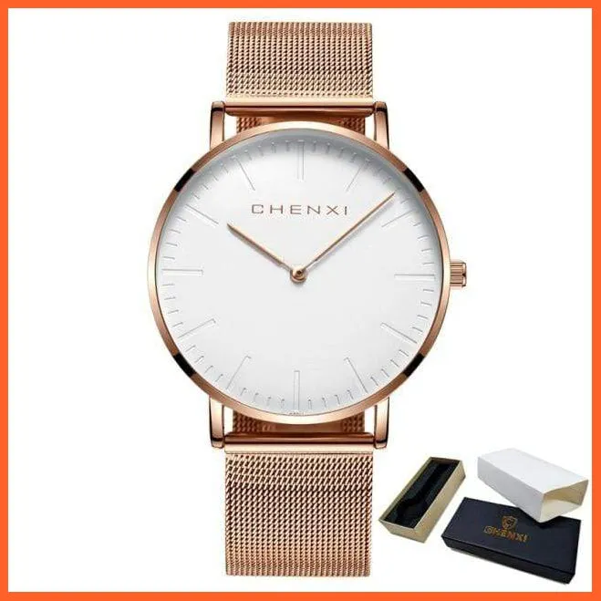 Brand Casual Fashion Couples Wristwatches | Women Quartz Stainless Steel Watch Mens Casual Mesh Strap Ultra Thin Watches