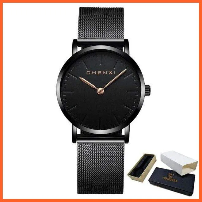 Brand Casual Fashion Couples Wristwatches | Women Quartz Stainless Steel Watch Mens Casual Mesh Strap Ultra Thin Watches