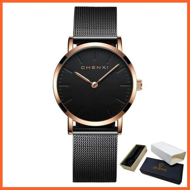 Brand Casual Fashion Couples Wristwatches | Women Quartz Stainless Steel Watch Mens Casual Mesh Strap Ultra Thin Watches