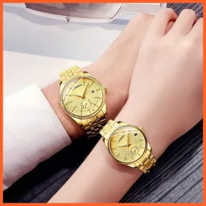 Branded Luxury Gold Wrist Watch Men Women Quartz Wristwatch For Couples | Casual Fashion Stainless Steel Watches