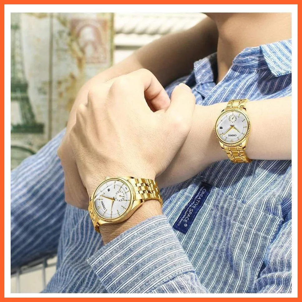 Branded Luxury Gold Wrist Watch Men Women Quartz Wristwatch For Couples | Casual Fashion Stainless Steel Watches