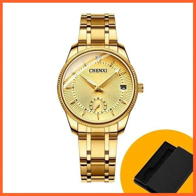 Branded Luxury Gold Wrist Watch Men Women Quartz Wristwatch For Couples | Casual Fashion Stainless Steel Watches