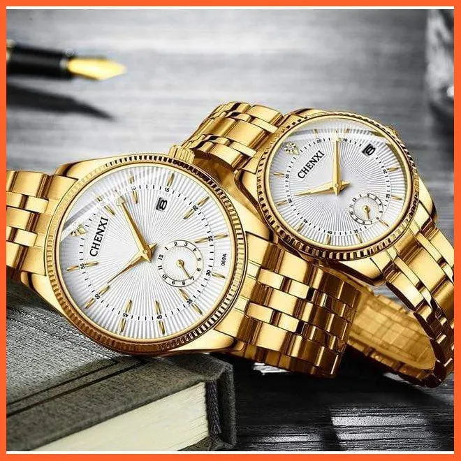 Branded Luxury Gold Wrist Watch Men Women Quartz Wristwatch For Couples | Casual Fashion Stainless Steel Watches