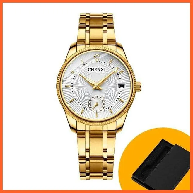 Branded Luxury Gold Wrist Watch Men Women Quartz Wristwatch For Couples | Casual Fashion Stainless Steel Watches
